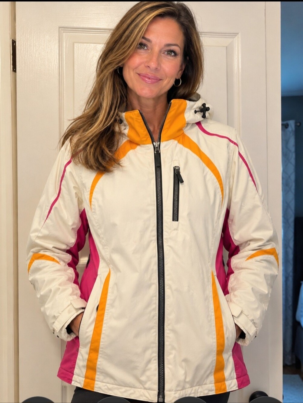 Obermeyer White Ski Jacket with Pink & Orange Accents 6